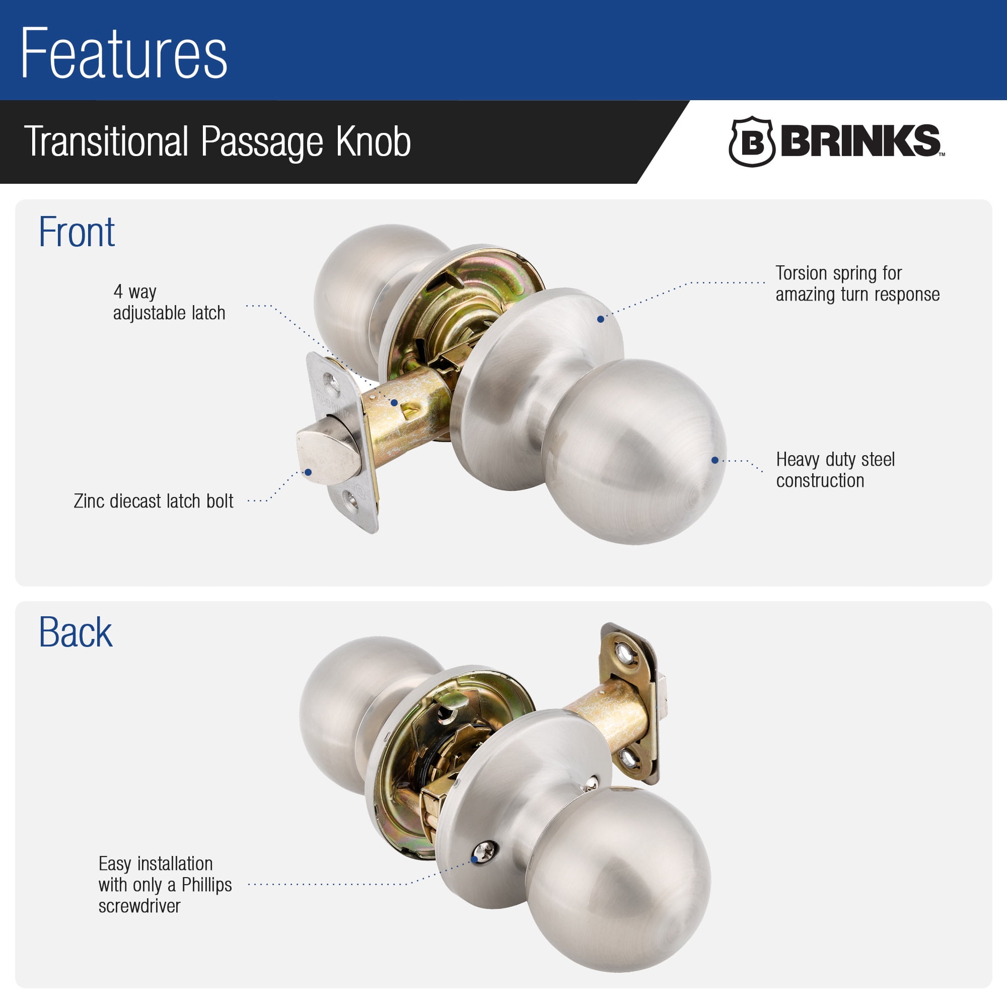 Brinks E2425122 Raleigh Passage Door Knob Set - Black