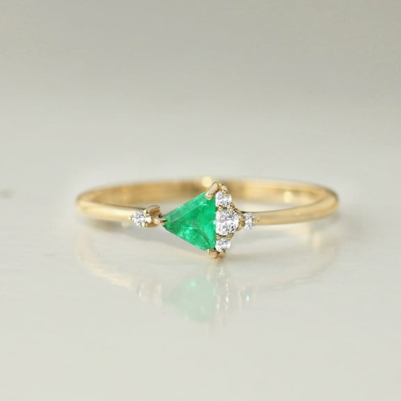 925 Starling Silver Triangle Emerald & Diamond Ring, Staking Ring, Handmade Jewelry, Minimalist Jewelry, May Birthstone Ring, Gift For Her