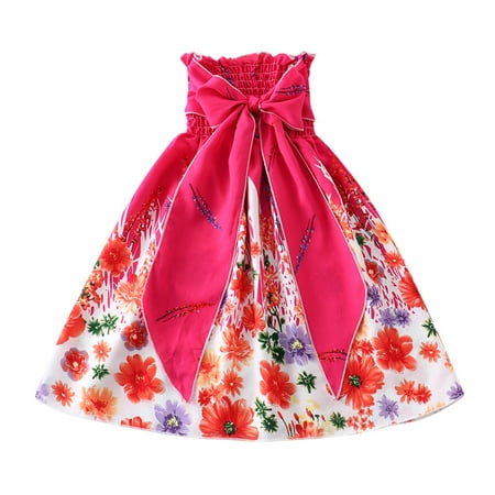 

Hunpta Toddler Kids Girls Floral Bohemian Flowers Bowknot Sleeveless Beach Straps Dress Princess Clothes