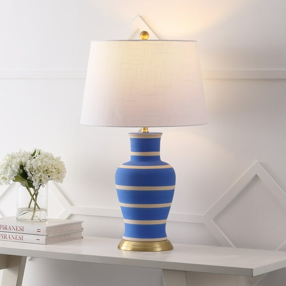 JONATHAN Y Julian 29" Traditional Classic Ceramic Urn LED Table Lamp, Blue/Beige, JYL4026L
