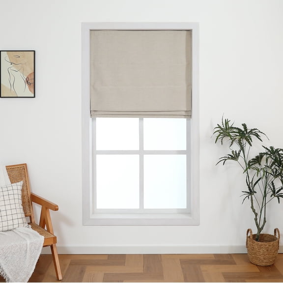 Everyday Celebration Chenille Blackout Cordless Roman Shade for Living Room, Bedroom 35x64" Oatmeal