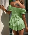 thumbnail image 6 of Usmixi Jumpsuits for Women Party Club Sexy off Shoulder Ruffle Layer Swing Empire Waist Jumpsuits Overalls Summer Formal Solid Tube Top Sleeveless Short Rompers Green m, 6 of 6