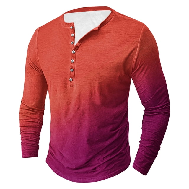 ZMFXJPE T-Shirt à Manches Longues pour Homme Henley Chemises Henley à Manches Longues pour Homme T-Shirt Henley à Manches Longues pour Homme T-Shirts pour Homme (Rouge Melon D\'eau,3TG)