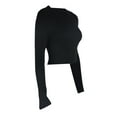 thumbnail image 4 of Wassery Women Juniors Spring Fall Cropped Tops Solid Color Ribbed Tee Shirt Long Sleeve Slim Fit T-Shirt for Teen Girls, 4 of 6
