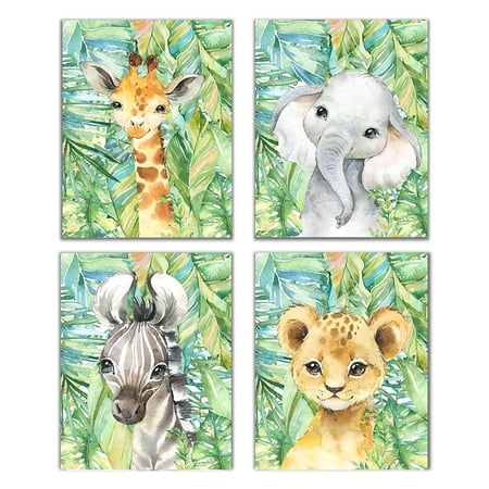 Designs by Maria Inc. Set of 4 Watercolor UNFRAMED Baby Animal Posters | Jungle Theme Nursery Decor | Baby Animal Pictures For Nursery | Zoo Animal Pictures | Nursery Paintings Art Boy & Girl (8"x10")