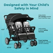 Foundations Gaggle Compass 4-Seat Quad Stroller, Reclining Seats with Canopy, Black
