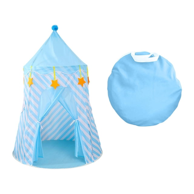 Tienda de campaña infantil plegable, casita de juegos con forma de castillo para niños, ideal para picnics en el jardín o guardería. Azul