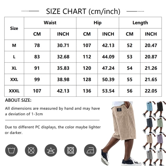 Nestiefly Mens Corduroy Shorts Casual Relaxed Fit Elastic Waist Drawstring Summer Beach Lightweight Comfort Shorts White 3XL