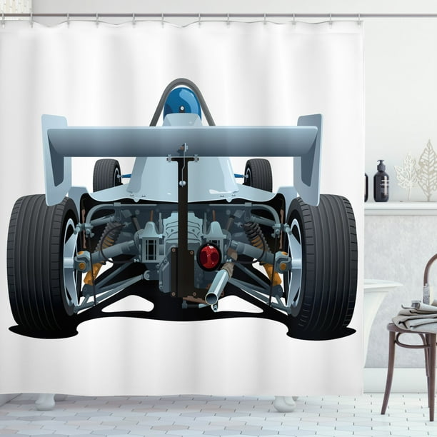 Cars Shower Curtain Back View Of A Formula 1 Race Car Rally Competition Sports Cartoon Style Fabric Bathroom Set With Hooks 69w X 75l Inches Long Bluegrey Black White By Ambesonne Cars Shower Curtain Back View Of A, Race Car Shower Curtain
