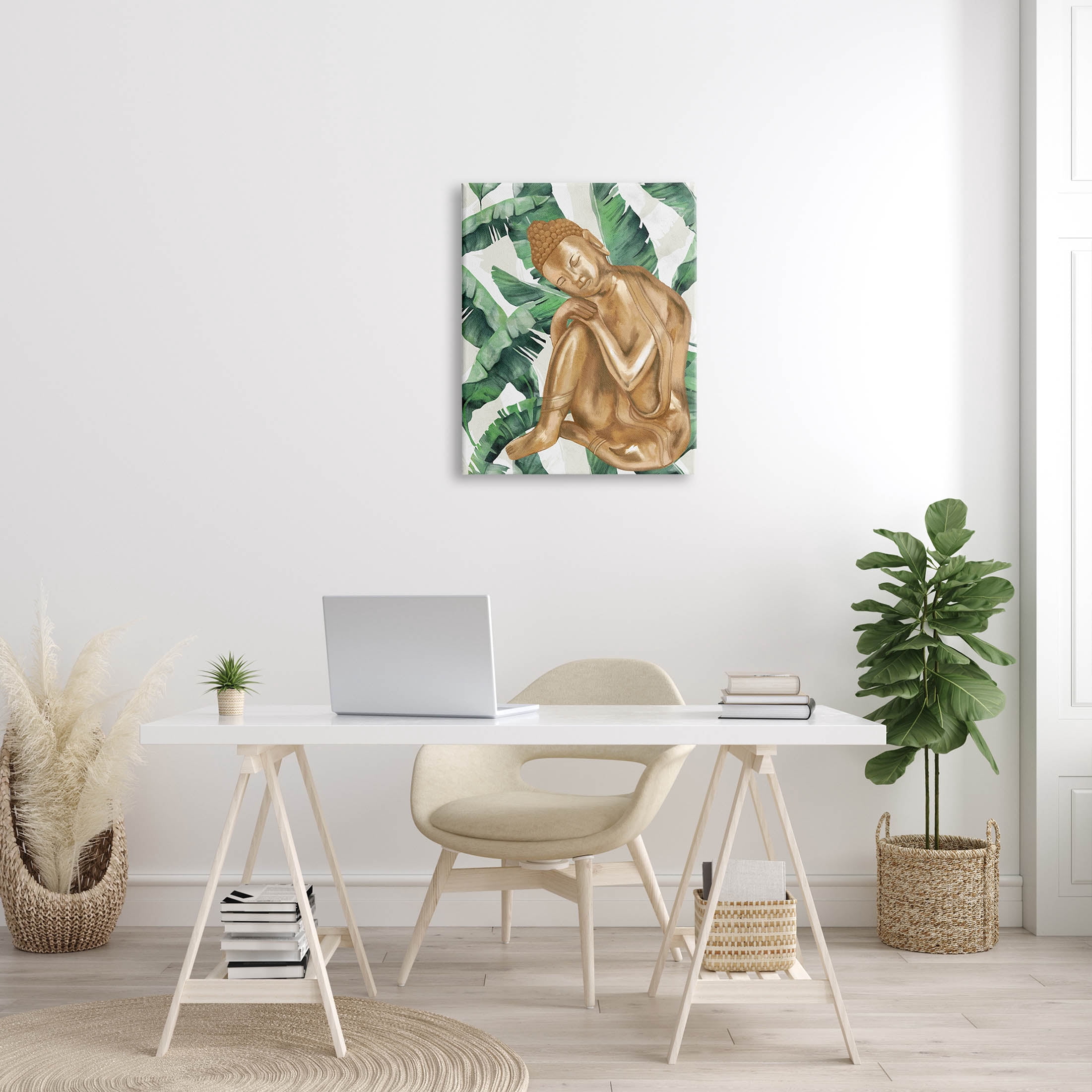 Stupell Industries Tropical Leaves Pattern Buddha Graphic Art Gallery Wrapped Canvas Print Wall Art, Design by Lil' Rue