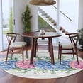thumbnail image 3 of Blue Pink Hydrangea Round Area Rug 7Ft Washable Circle Rugs for Dorm Laundry Room, Eucalyptus Leaves Wooden Summer Botanical Non-Slip Carpet Floor Mats Indoor Outdoor Carpet Runner Home Decor, 3 of 8