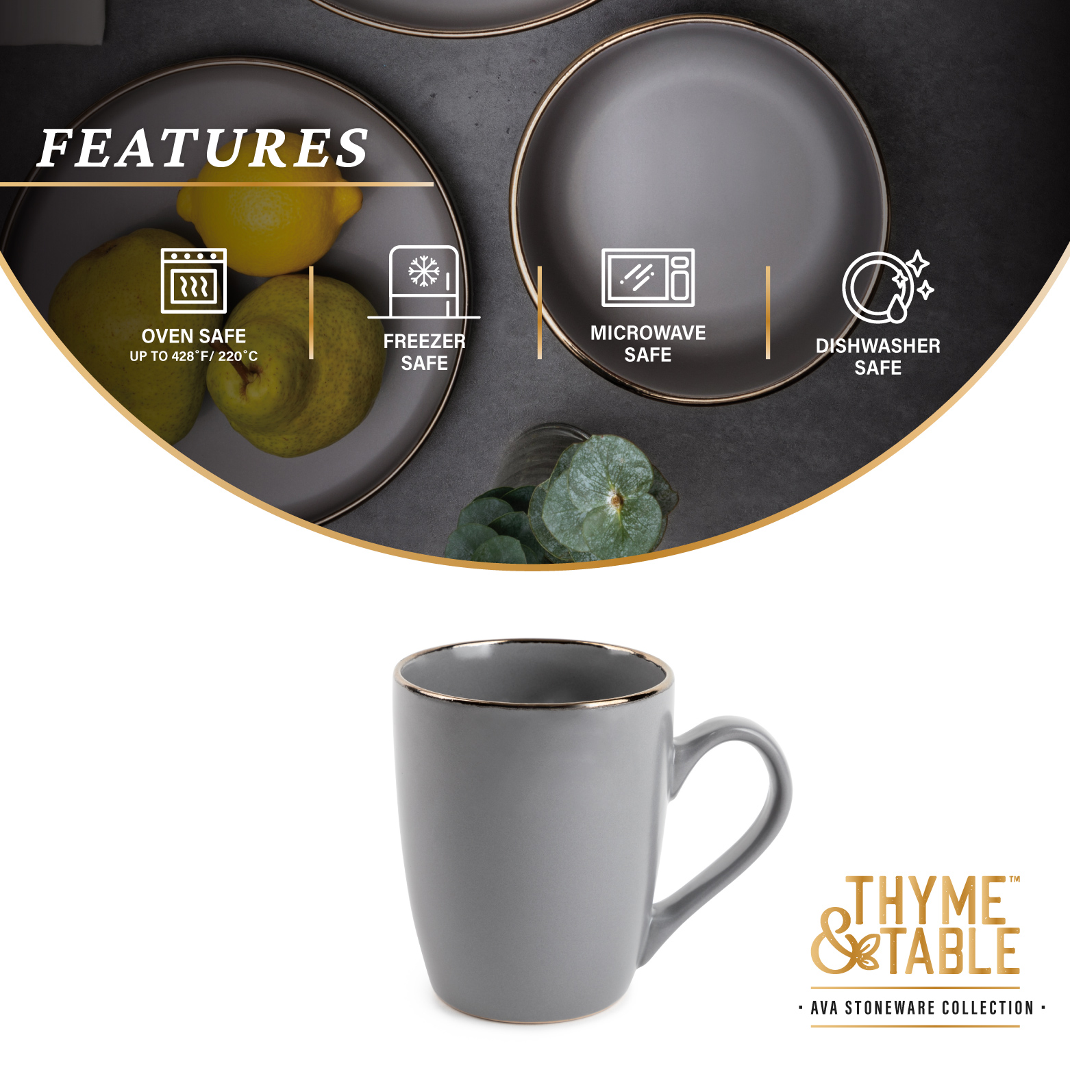 (2 pack) Thyme & Table Stoneware Mug, Ava Collection