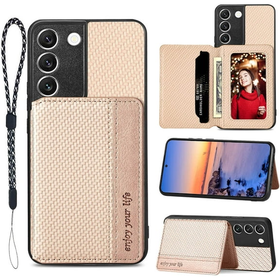 S22 Case Card Holder, for Samsung Galaxy S22 Case,RFID Blocking,Kickstand,Camera Lens Protector,PU Leather Shockproof Protective Flip Cases Cover for Galaxy S22 Phone Case 2023 (Beige)