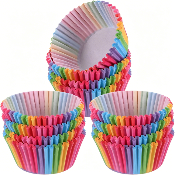 ACDANC 100 Pack Rainbow Cupcake Liners, Standard Size Greaseproof Baking Cups, Colorful Muffin Wrappers for Birthday Party, Wedding, Dessert Baking