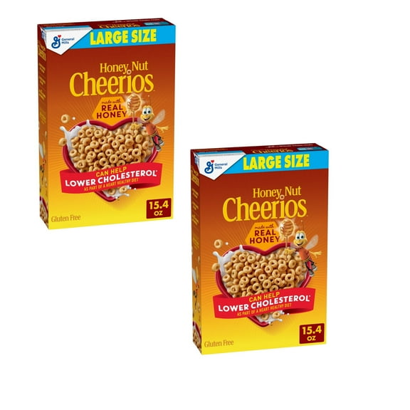 (2 pack) Honey Nut Cheerios Heart Healthy Gluten Free Breakfast Cereal, Large Size, 15.4 oz