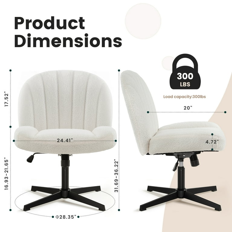 Armless Office Desk Chair No Wheels Ergonomic Criss Cross Legged Computer Chair with Fabric Padded Height Adjustable Wide Seat Vanity Chair Mid Back Task Chair for Home Bedroom White Walmart