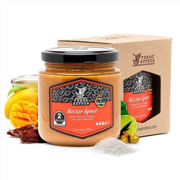 FUEGO AZTECA | 2-Pack Néctar Ígneo - Salsa Picante Premium:  Mango Ataulfo con Chile Habanero y Aceite de Oliva Virgen - Textura cremosa - Ingredientes naturales - Nivel de picor es medio-alto.