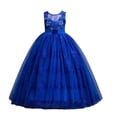 thumbnail image 2 of Girls Dress Floral Embroidered Lace Sleeveless Tulle Wedding Bridesmaid Birthday Formal Party Long Tutu Dresses Kids Princess Evening Prom Ball Gown Blue 7-8Years, 2 of 7
