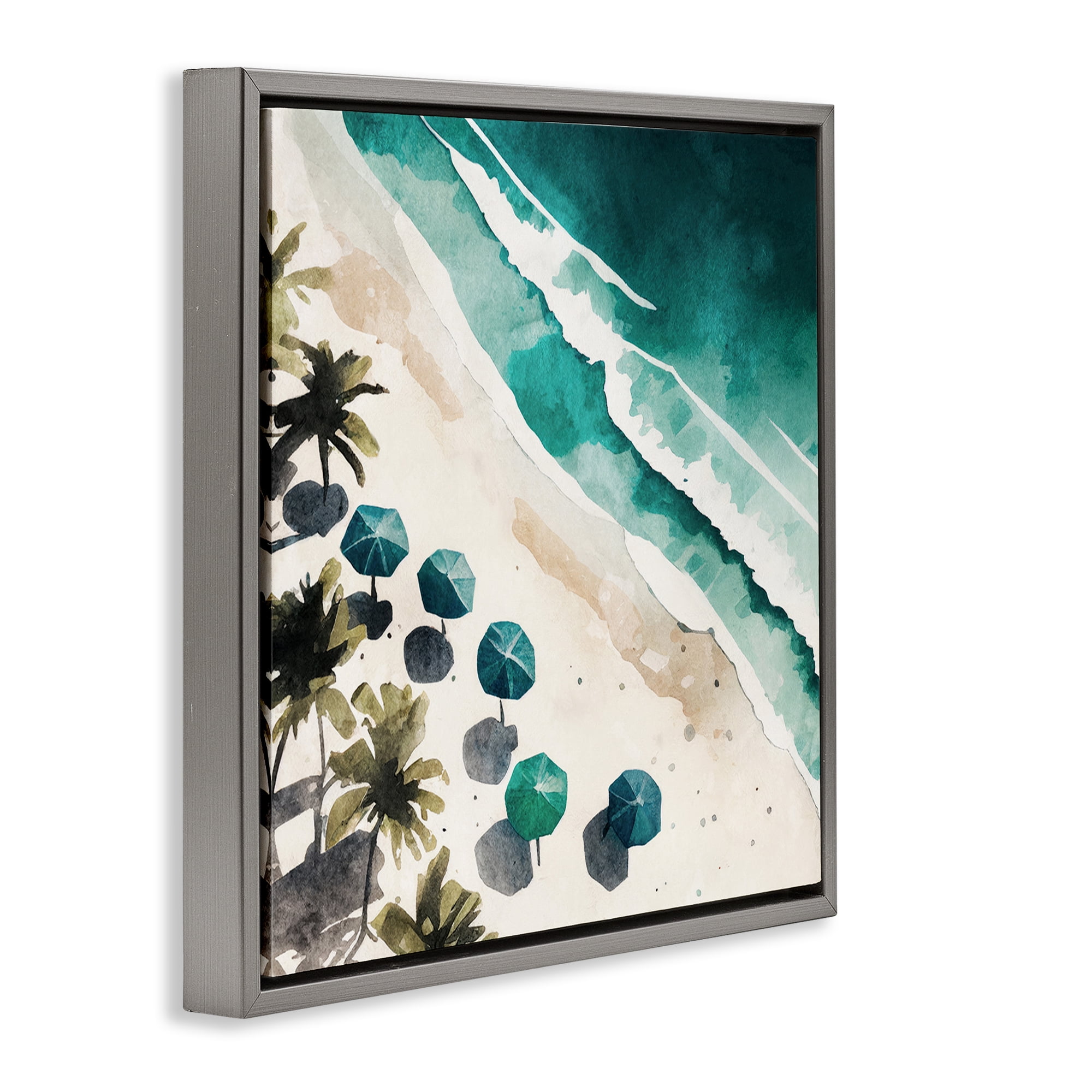 Stupell Industries Umbrella Lined Coast Nautical & Beach Painting Gray Floater Framed Canvas Art Print Wall Art, 25 x 25