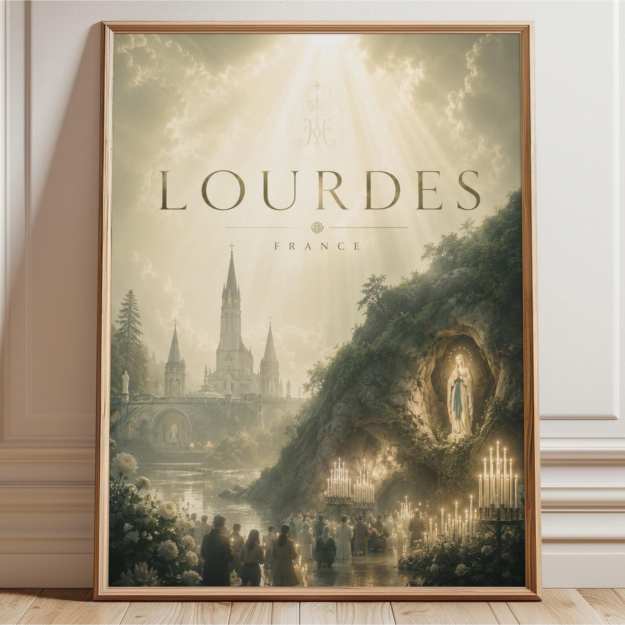 France Travel Poster, Lourdes Print, Vintage French Poster, Religious Art, Catholic Travel Decor, Printable Wall Artwork Unframed