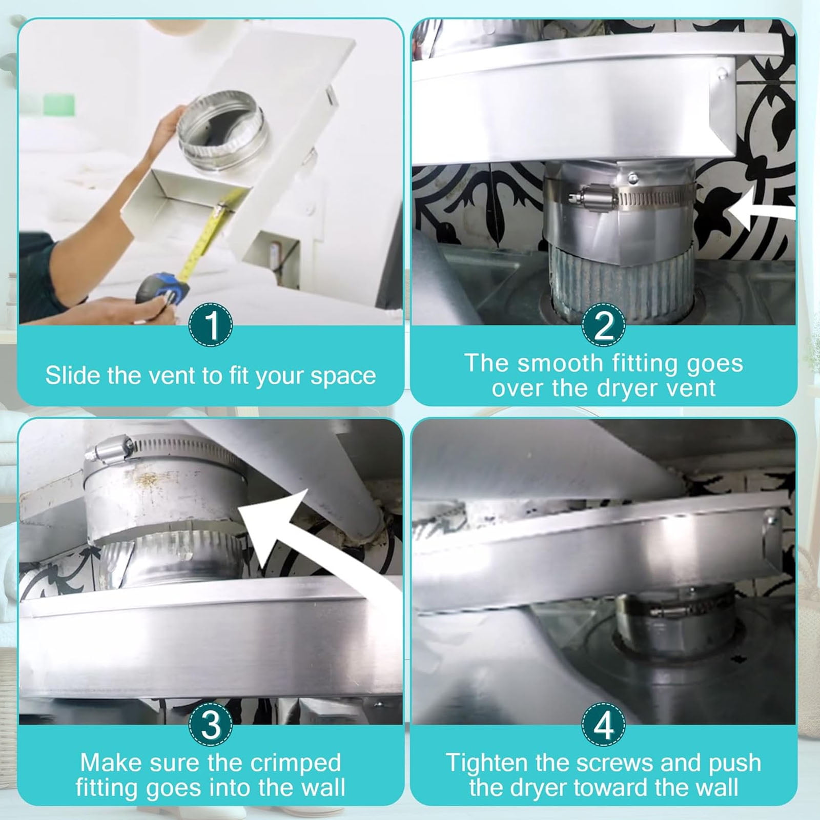 Flexible Adjustable Dryer Vent Periscopes Vent Adapter Suitable for Tight Spaces Includes Secure Clamps Aluminum Tape