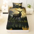 thumbnail image 3 of Castle Fairy Wildlife Deer Twin Size Sheets 3pcs,Jungle Lake Sunset Mountain Bedding,Olive Gold,1 Fitted Sheet,1 Flat Sheet and 1 Pillowcase, 3 of 6