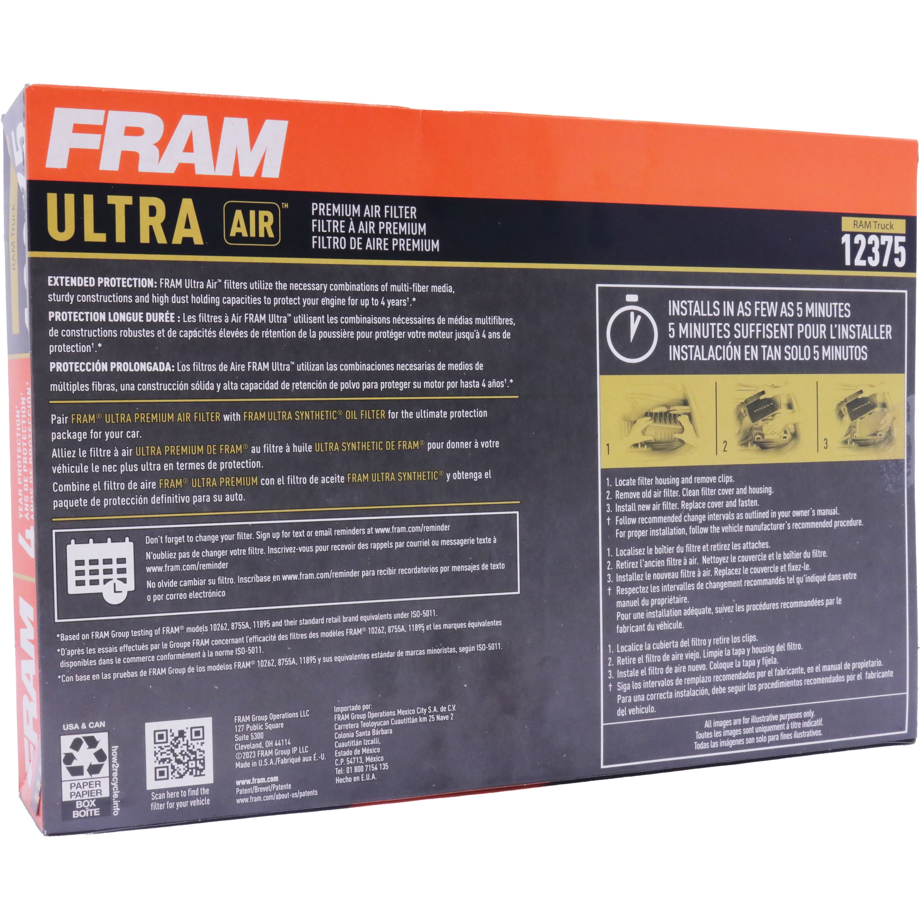 (2 pack) FRAM Ultra Air XGA12375, Premium Engine Air Filter