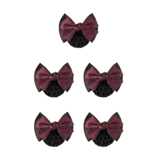 Guardoinrt Wide Application Bow Hair Net For Chic And Professional Appearance Good Gifts Two Bows-wine red 5Set