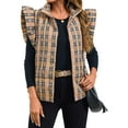 thumbnail image 4 of Womens Plaid Puffer Vests Ruffle Sleeveless Lightweight Quilted Vest Fall Winter Padded Gilets Coats, 4 of 7