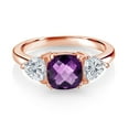 thumbnail image 2 of Gem Stone King 18K Rose Gold Plated Silver Purple Amethyst and Lab Grown Diamond Engagement Ring for Women | 2.14 Cttw | Cushion Checkerboard 7MM | Gemstone February Birthstone | Size 8, 2 of 3