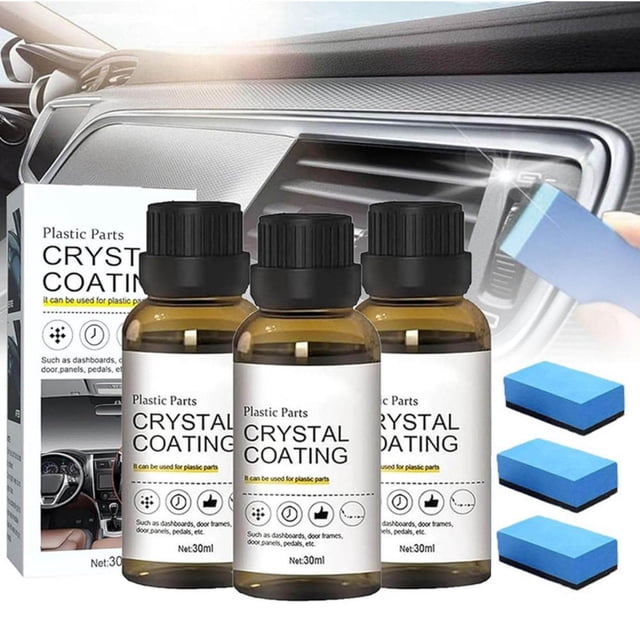 Car Interior Plastic Restorer Kit | 3-Piece Set | 30ml Cream | UV Protection | Dashboard Rejuvenator | Leather Cleaner | Glossy Finish | Easy Apply Sponge | Automotive Detailing