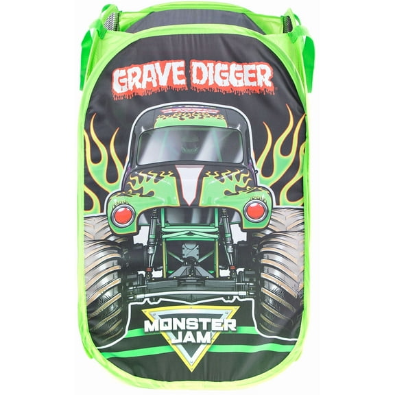 Monster Jam Grave Digger Pop Up Hamper - Mesh Laundry Basket/Bag with Durable Handles