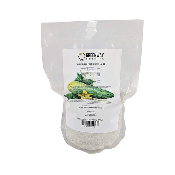 Greenway Biotech Cucumber Vegetables Fertilizer 8-16-36 Powder 100% Water Soluble Plus Micronutrients and Trace Minerals 5 Pounds (Makes 1000 Gallons)