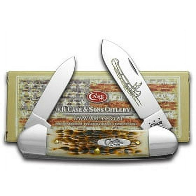 Case Amber Bone CV Canoe Pocket Knife, Peach Seed Jig Chrome