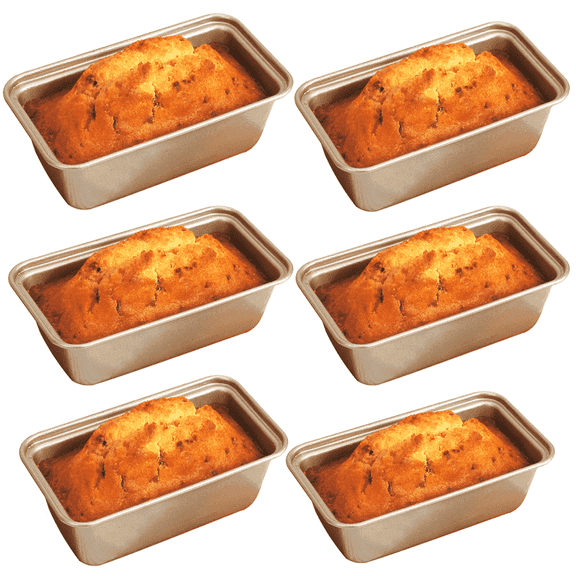 Bakdcore 6 pack Mini Loaf Pans, Non-Stick Baking Bread Mold, 6 x 3 Carbon Steel Cooking for Homemade Cakes, Gold
