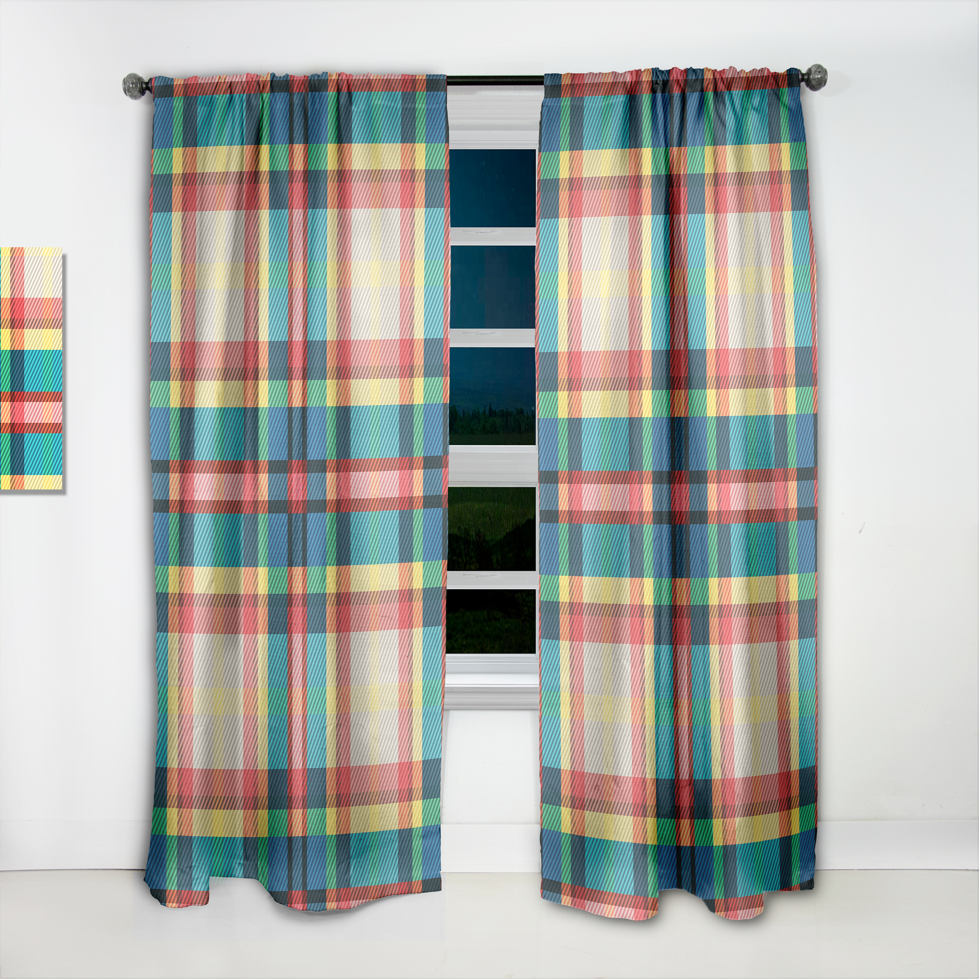 Designart 'Tartan Texture Geometrical Retro III' Mid-Century Modern Curtain Panel