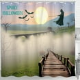 thumbnail image 1 of Spooky Halloween Shower Curtain - Full Moon, Bats & Misty Valley Design, 1 of 5