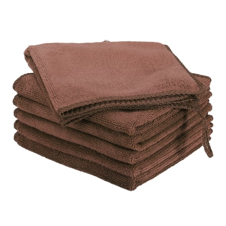 Uxcell 6pcs 10" x 10" Microfiber Cleaning Cloth Absorbent with Hook, Brown