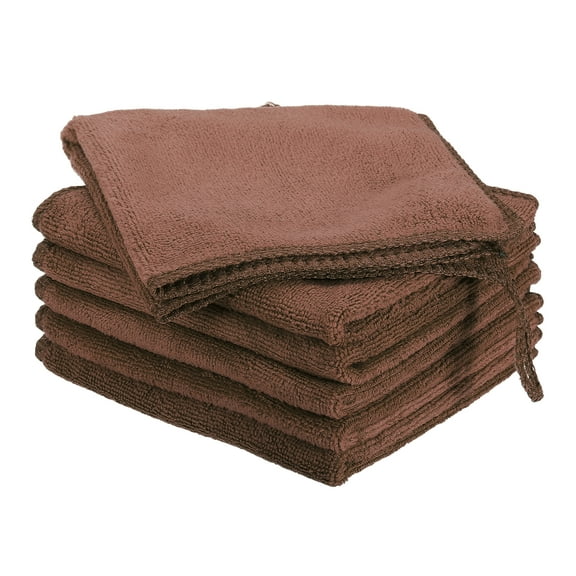 Uxcell 6pcs 10" x 10" Microfiber Cleaning Cloth Absorbent with Hook, Brown