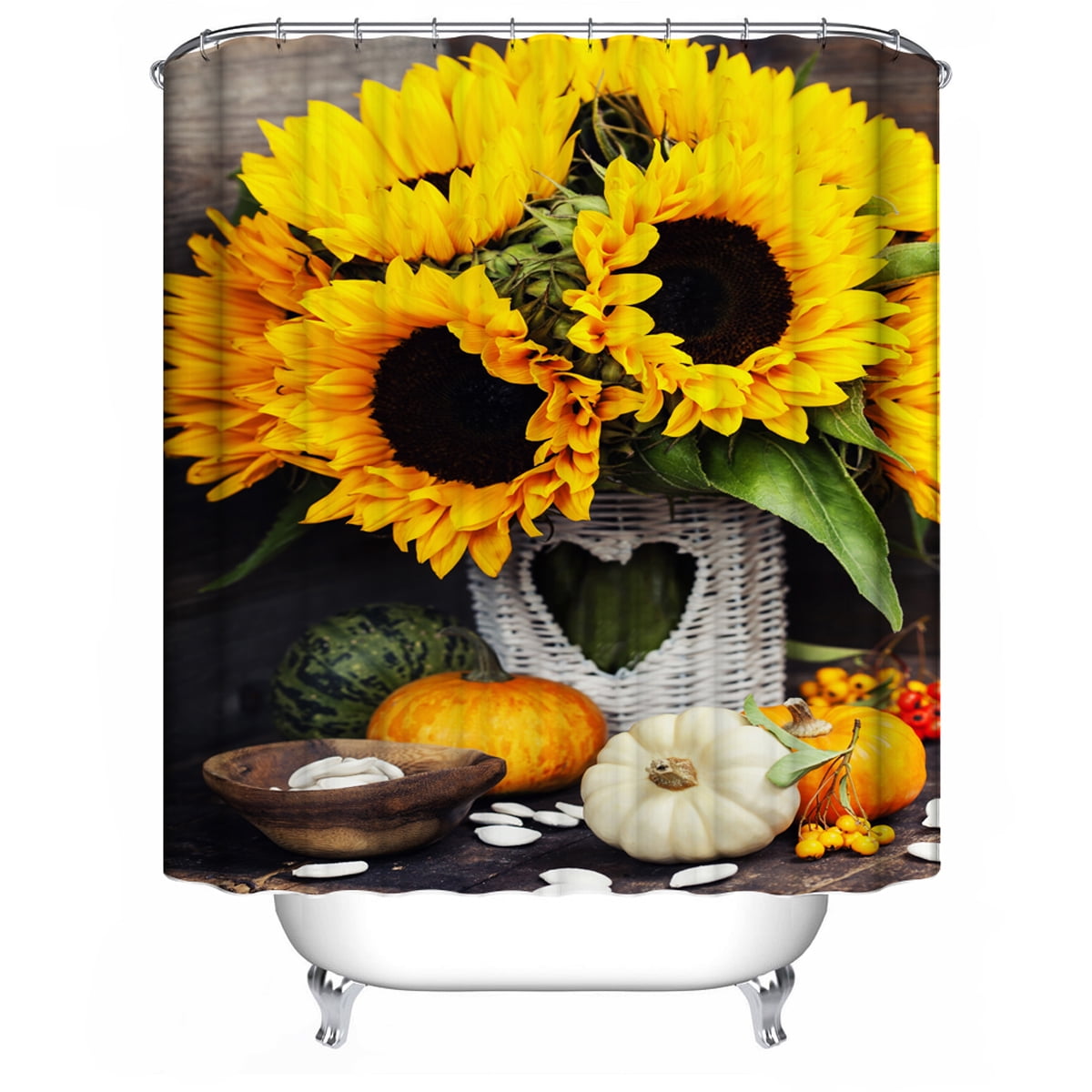 Sunflower Decor Shower Curtain Set,Bathroom Accessories, with 12 Hooks