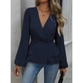thumbnail image 4 of Women Dressy Long Sleeve Blouses,Wrap Peplum Work Shirts V Neck Business Tops Elegant Fall Outfits Navy Blue XL, 4 of 9