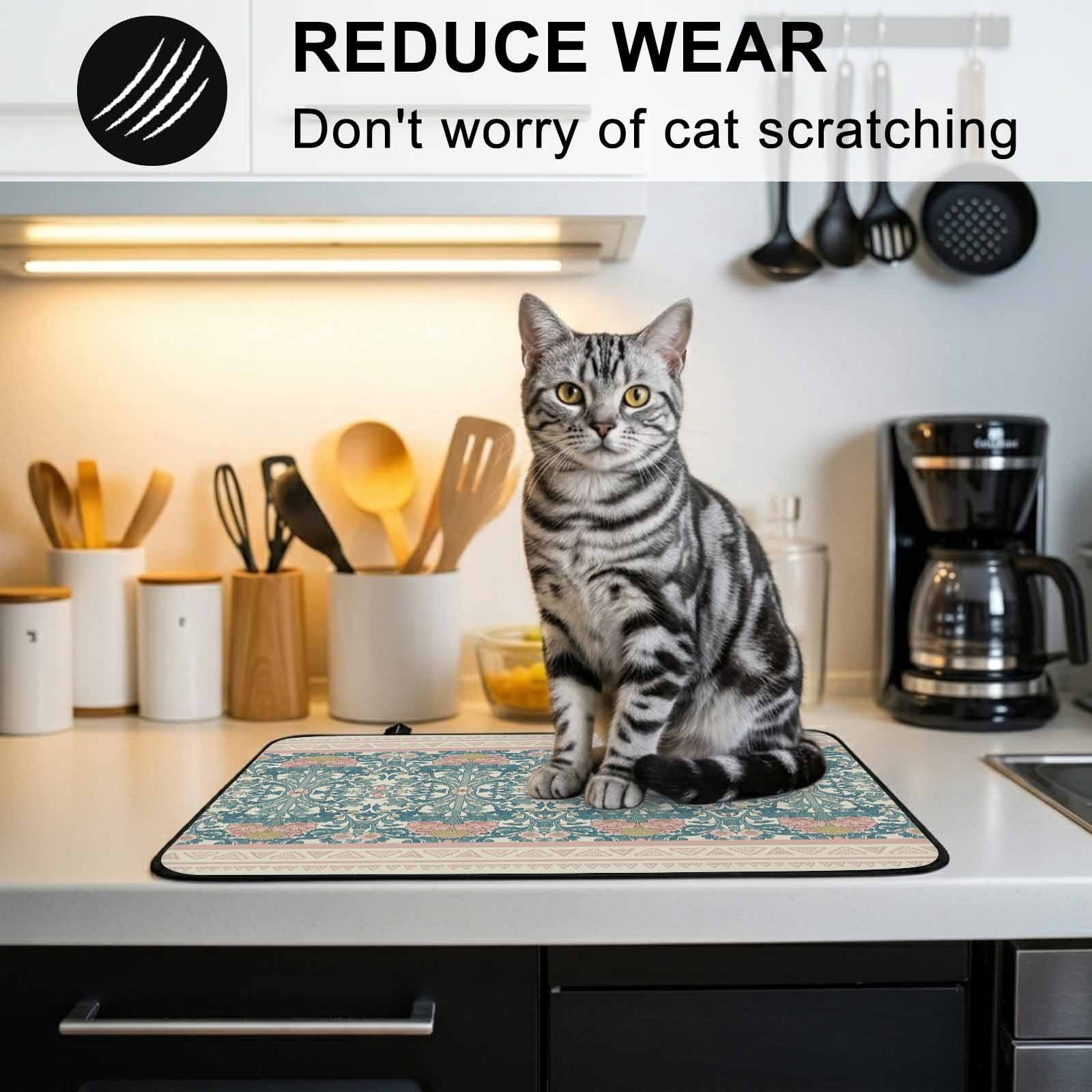 Teal Pink Geometric Stove Top Cover for Electric Stove, Heat-proof & Non Slip Glass Top Stove Cover Protector, Vintage Floral Watercolor Boho Kitchen Flat Cooktop Rubber Mat 24x21 Inches