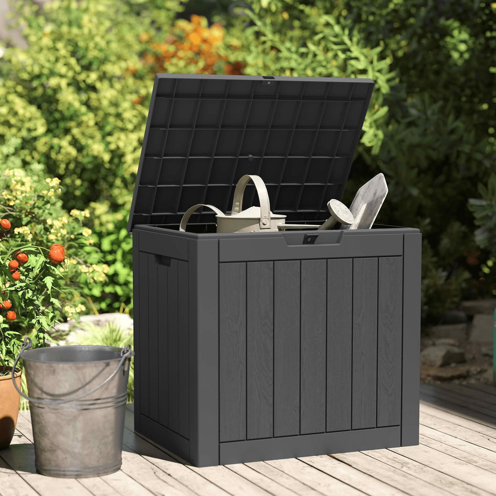 MAYEERTY 31 Gallon Deck Box Weatherproof Resin Lockable for Outdoor and Indoor Storage