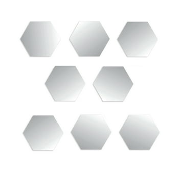 Blue Moon Studio 8Pc Peel and Stick Self-Adhesive Silver Hexagon Wall Mirror Decals