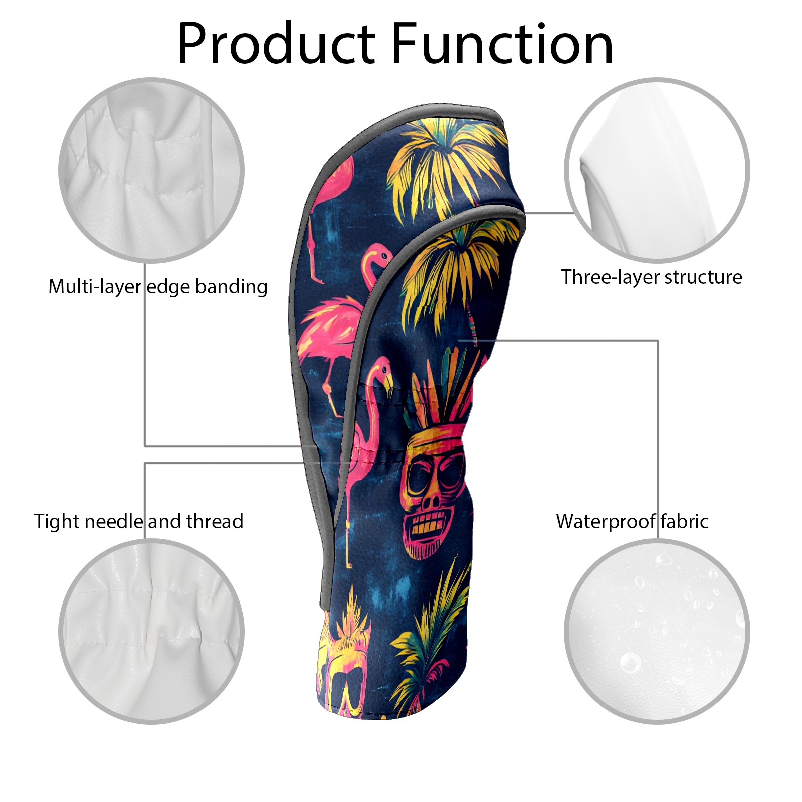 Golf Club Covers, Multicolor Tiki Skulls Premium PU Leather Driver Hybrid Putter Head Covers with Velvet Lining, Waterproof Golf Gifts for Men Women