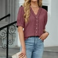 thumbnail image 4 of Eres Más Que una Camisa de Puntuación de Prueba Boho Top Manga Corta Cuello Redondo Blusa Suelta, Detalle de Encaje Color Sólido Desgaste de Verano Casual, Mezcla de Poliéster Spandex, 4 of 9