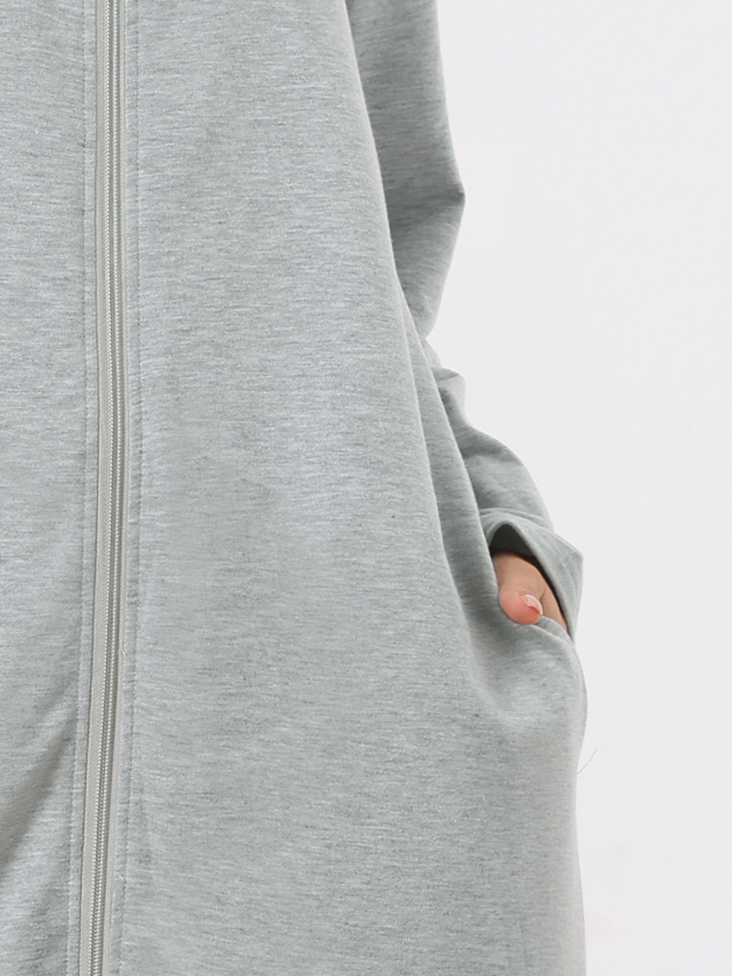 Unique Bargains Womens Robe Zip up Hooded House Dress Nightshirt Hoodie Long Bathrobe XL Grey