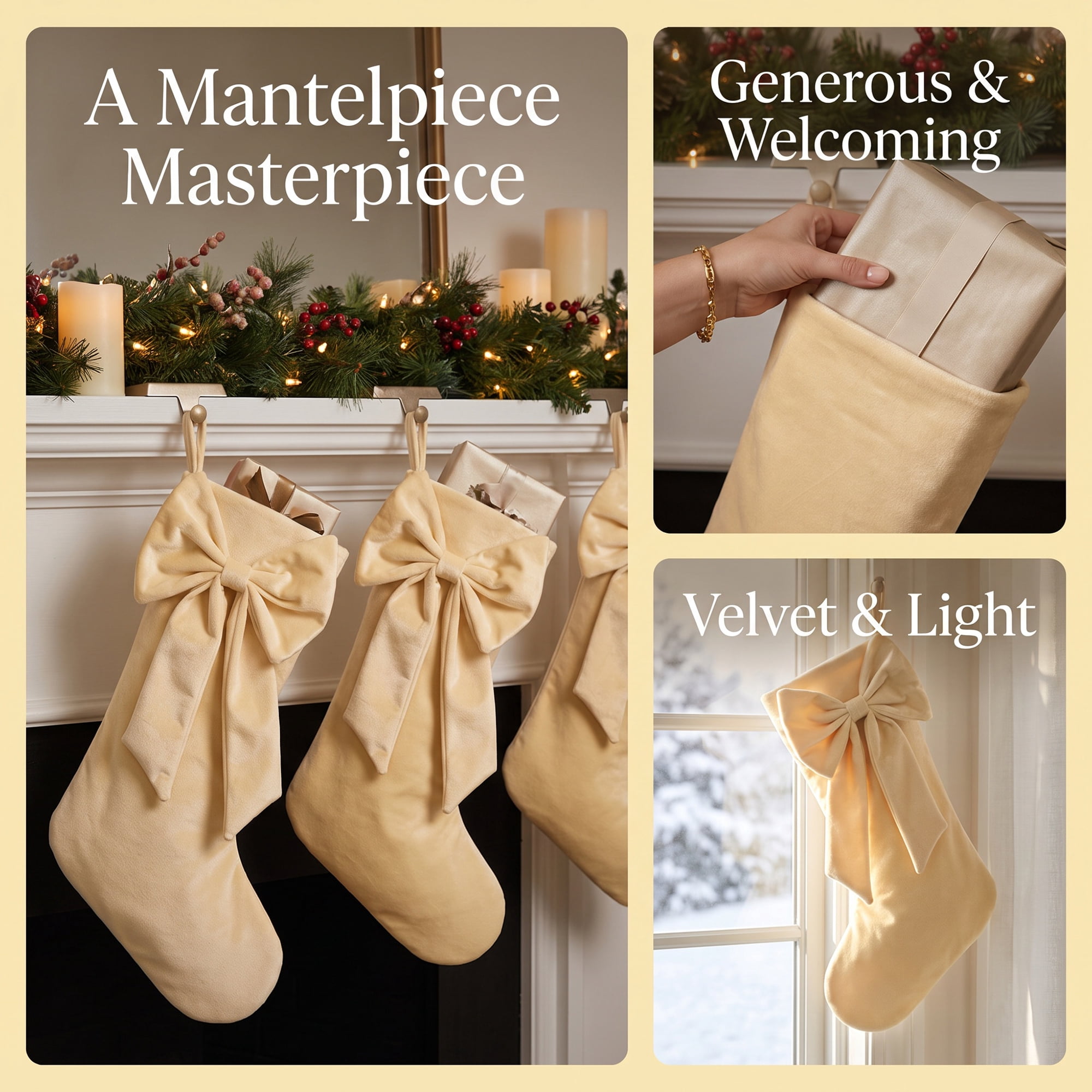 Unique Bargains Double-Layer Whimsical Extra-Large Hearthside Gift Stocking Champagne 18"