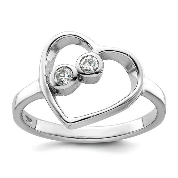 925 Sterling Silver Rhodium Plated Cubic Zirconia Open Love Heart Ring Size 7 2.1mm Wide Statement Ring for Women