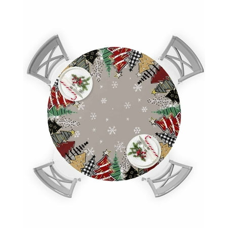

Round Tablecloth with Elastic Merry Christmas Xmas Tree Circle Snowflake Gray Waterproof Table Cover Wipeable Fitted Table Cloths for 36 -44 Round Tables Dining Kitchen Indoor Outdoor Use